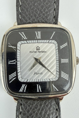 Michel Herbelin Armbanduhr rechteckig Silber Schwarz Leder 30,84mm Ref. 2618