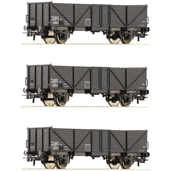 Roco 6600141 H0 3Er Set Offene GüTerwagen Tow, Sncf, Ep. III H0 + Neu-image