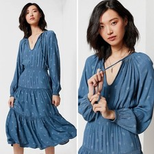 Urban Outfitters Boho Prairie Reese Paisley Tiered Smocked Midi Dress M