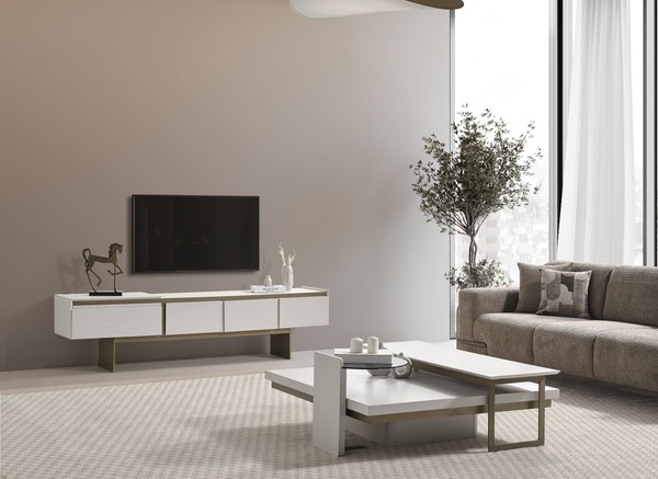 Moderner Tv-StäNder Aus Holz In Beige FüR Wohnzimmer-image
