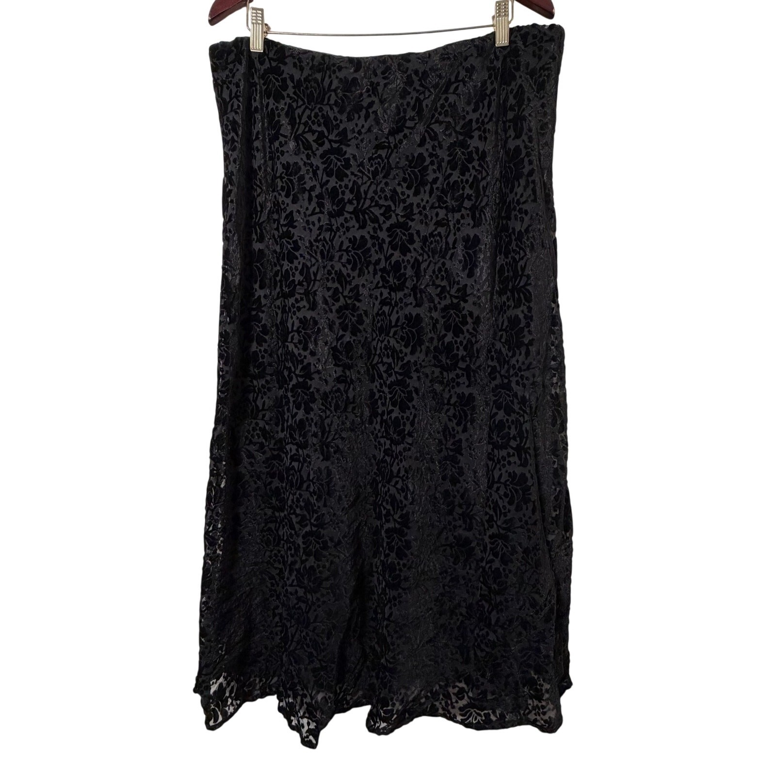 Sz 16 JM Collection Velvet Burnout Maxi Skirt Black Floral Lined Whimsigoth Boho