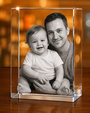 Custom 3D Crystal Photo Gift for Mom Dad Personalized Engraved Father’s Day