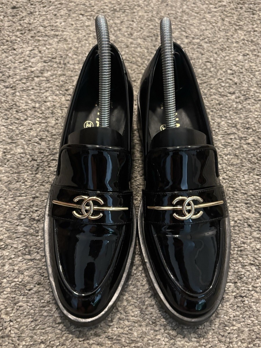 Chanel Shoes Loafers Flats CC Logo Black Size 37 US 7 | eBay