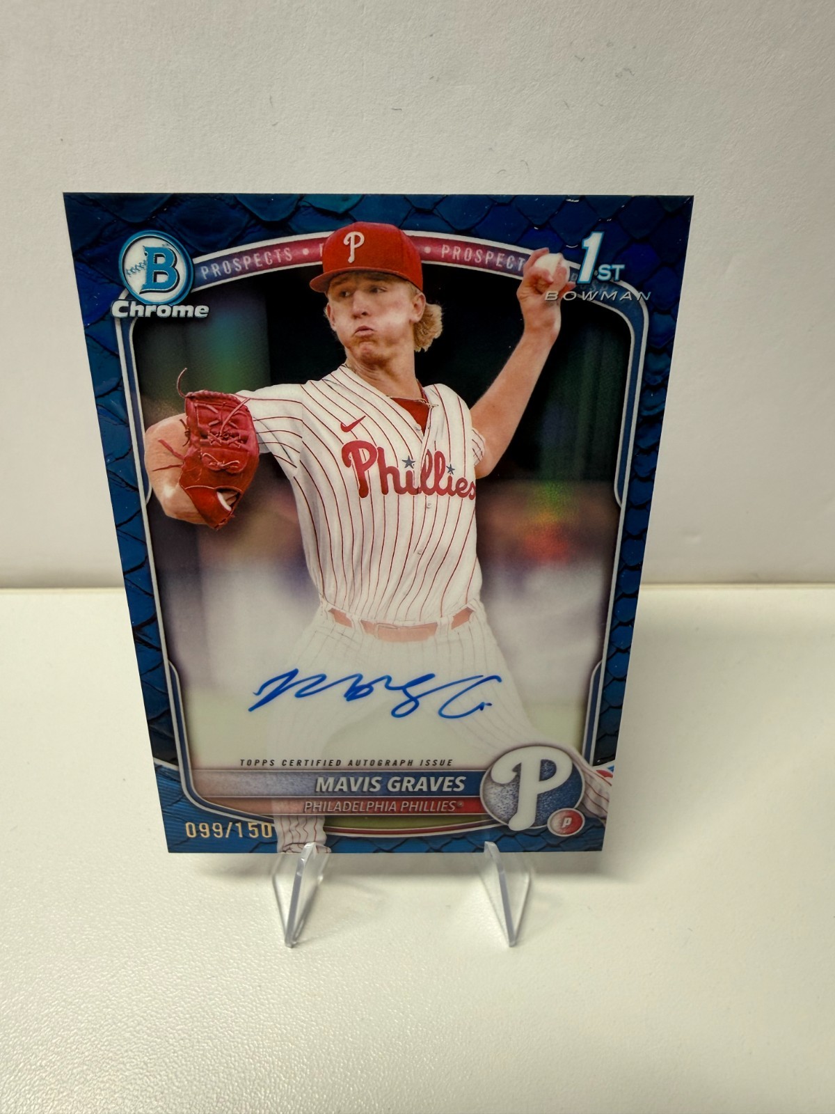 Mavis Graves 2025 Bowman Chrome 1st Blue Refractor Auto /150 #CPA-MG Phillies