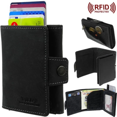 ALU Geldbeutel RFID Aluminium Leder Portemonnaie Portmonee Karten Etui Geldbörse - Bild 1 von 4