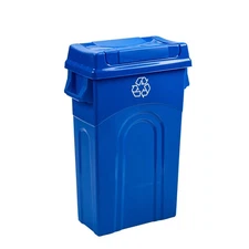United Solutions 23 Gal Highboy Plastic Recycling Bin Kitchen Trash Can Blue