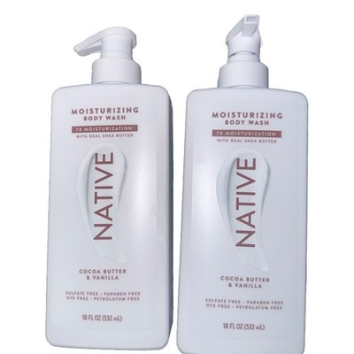 2 Bottles Native ~ Coconut & Vanilla Moisturizing Body Wash 18 fl oz Each