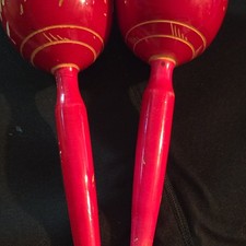 Red Wood Maracas Pair 2 Hand Painted Floral Percussion Hand Shakers