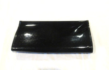 Black vinyl clutch purse, silver-colored hardware, c. 1960s