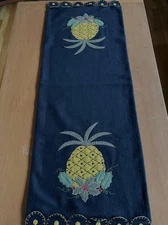 Vintage Home Collection by Raghu Pineapple Holly Table Runner Black Wool 14x 40”