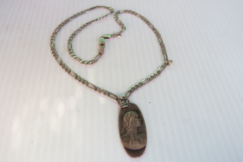 Vintage Virgin Mary Sterling Silver Necklace 18 " L
