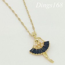 18K Yellow Gold Filled Tarnish-Free Crystal Ballet Girl Pendant Chain Necklace
