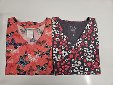 Lot of 2 Medical Scrub Tops Women's Size Medium Butterflies Floral