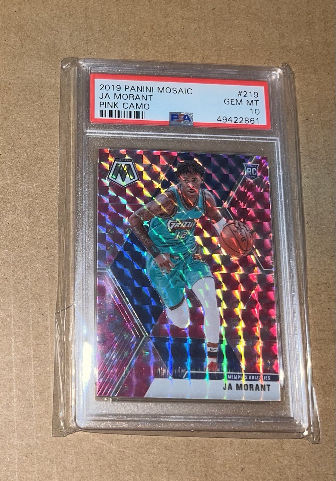 2019-20 Panini Mosaic Ja Morant Rookie Pink Camo Prizm #219 RC PSA 10 Grizzlies