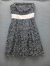 Ann Taylor Women 5/6 Dress Black Floral Strapless Cotton Waistband Summer