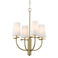 Kronleuchter Metall Stoff 53 Cm Breit In Messing Weiß E14 4-Flammig HäNgelampe