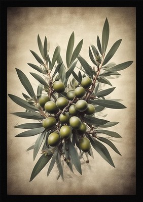 Soft Olive Branches Framed Wall Art Poster Canvas Print Picture