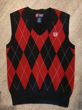 Chaps Boys Black Red Argyle Sleeveless Sweater Vest Knit Size 8