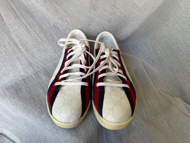 Gucci Sneakers Size 37 GG Logo Monogram Stripe Leather White