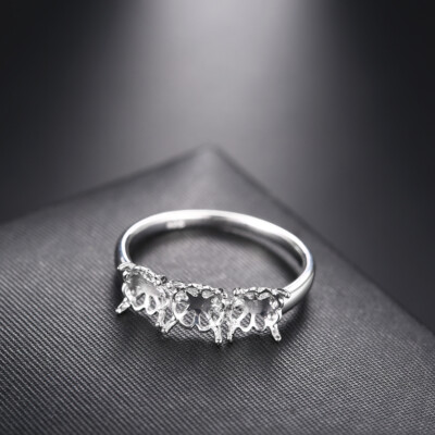 Solid 10k White Gold Semi Mount Jewelry Three Stone 5.5mm Flat Base Round Ring 