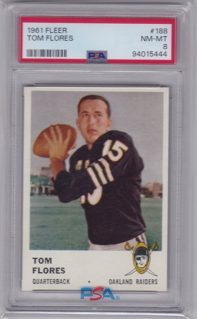 1961 FLEER FOOTBALL TOM FLORES ROOKIE #188 RAIDERS PSA 8 *336
