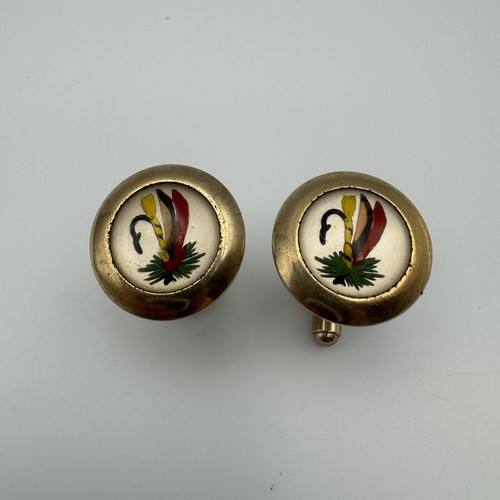 Vintage Gold Tone Lucite Fly Fishing Hook Lure Design Cufflinks MCM