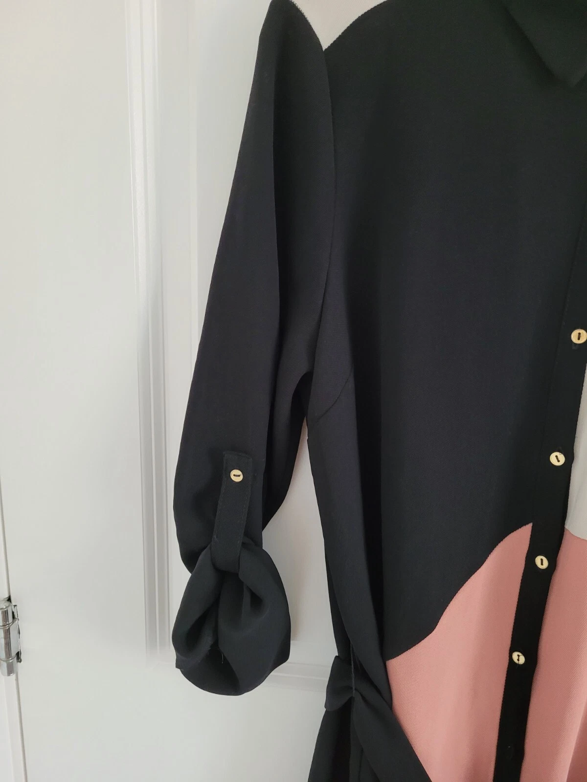 OFF WHITE Abito Camicia Nuova River Island Nero Rosa Polveroso Off White Blocco Colore Cravatta Cintura