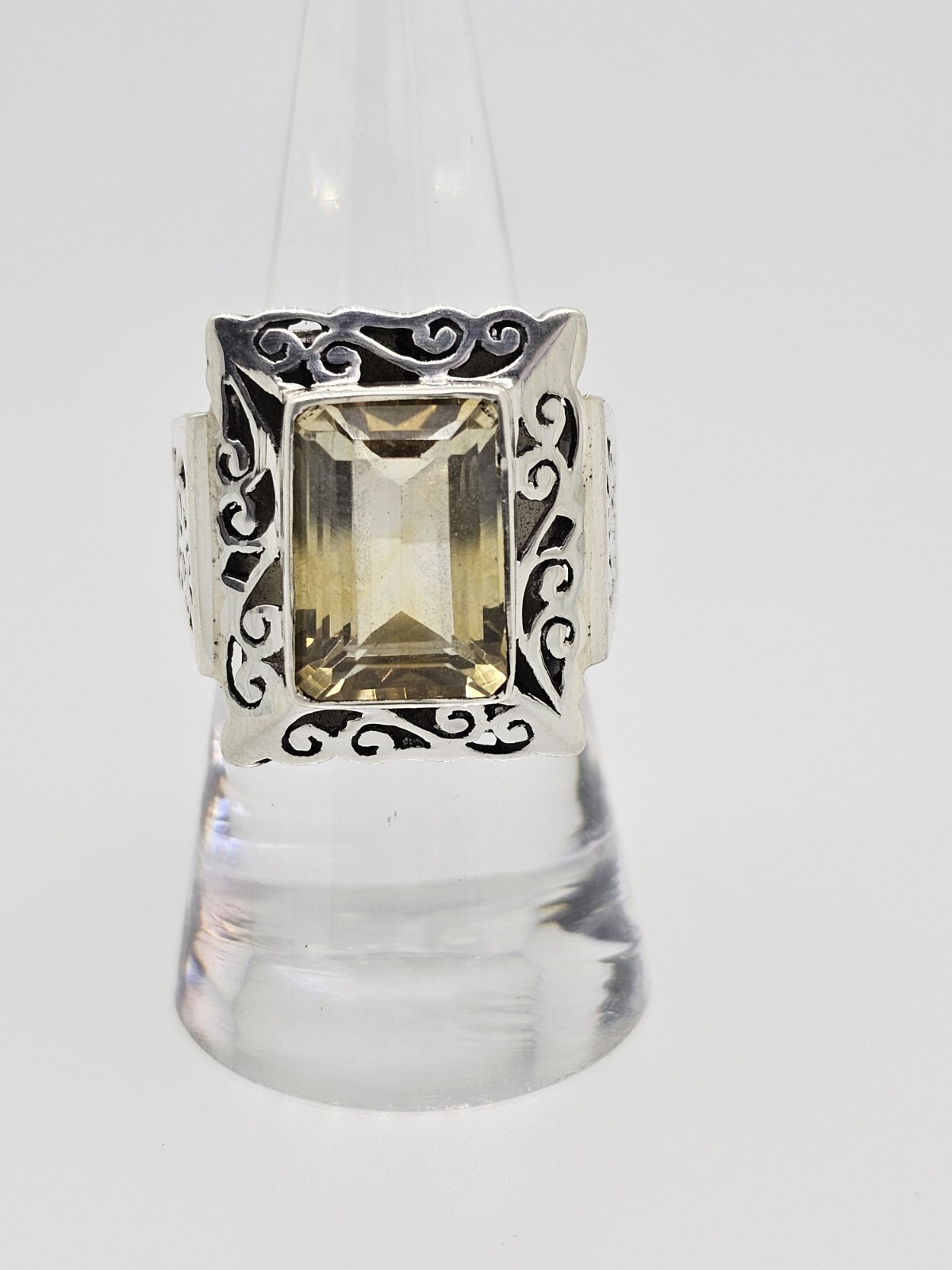 Sterling Silver Rectangular Yellow Stone Ring - image 4