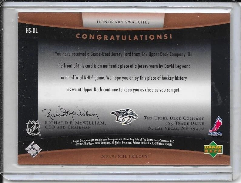 2005-06 Trilogy David Legwand Honorary Swatches Jersey # HS-DL - Image 2 of 2