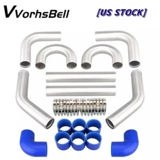 Blue 2.5" 63mm Universal Aluminum Intercooler Pipe Kit + Silicone Hose + Clamp