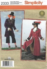 Simplicity 2333 Mad Hatter Willy Wonka Captain Hook Pirate Sz L-XL UNCUT Pattern