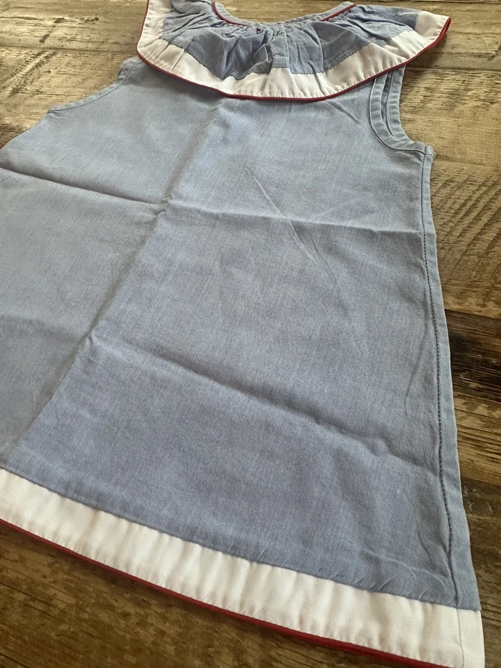 二手状况完好 Bella Bliss 女孩蓝色领上衣衬衫背心 8 码纽扣棉质 — 第 2/4 张图片