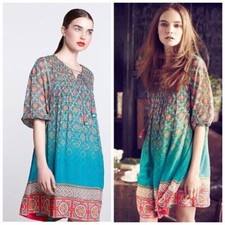 Anthropologie TANVI KEDIA GLIMMERED ANKITA BEADED Peasant Tunic Dress Sz M
