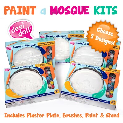 Paint A Mosque Kit - Islamische Gipsmalerei 5 Designs Desi Puppe Kaaba Masjid