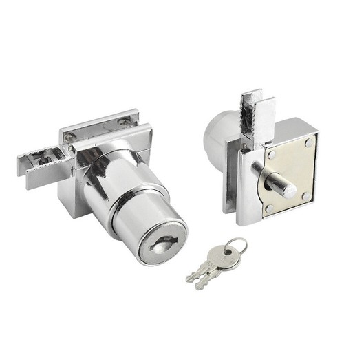 New Showcase Display Sliding Glass Door Lock+ 2pcs Key For 5