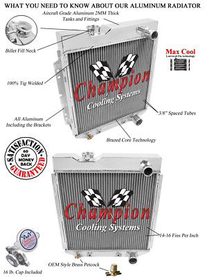 1964 1965 1966 Ford Mustang Champion Cooling EC259 2 Row Core RR Radiator
