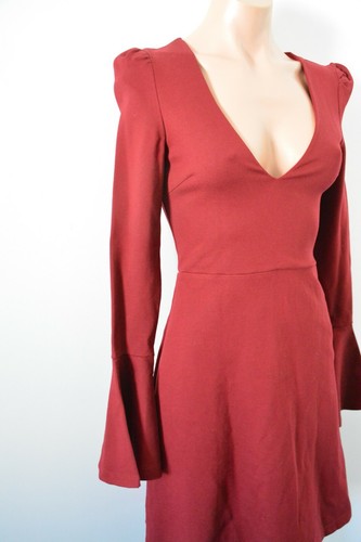 Sndys The Label Dress Womens Size 8 Wine Red Fit Flare Stretch Knit New - Picture 3 of 7
