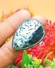 Gift Her Dendrite Opal Gemstone Ring 925 Sterling Silver Plated Oxidized Ring