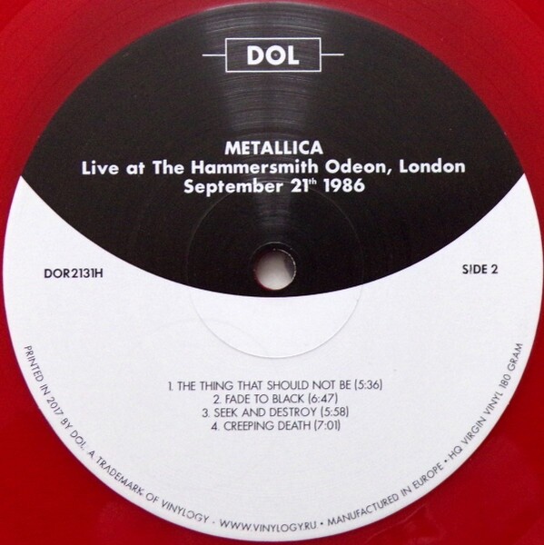 Metallica Live At The Hammersmith Odeon London 1986 180 Gram Red