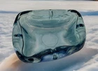 Vtg Anchor Hocking Art Glass Ashtray Atomic Blue Iridescent Mid-Century Art Deco