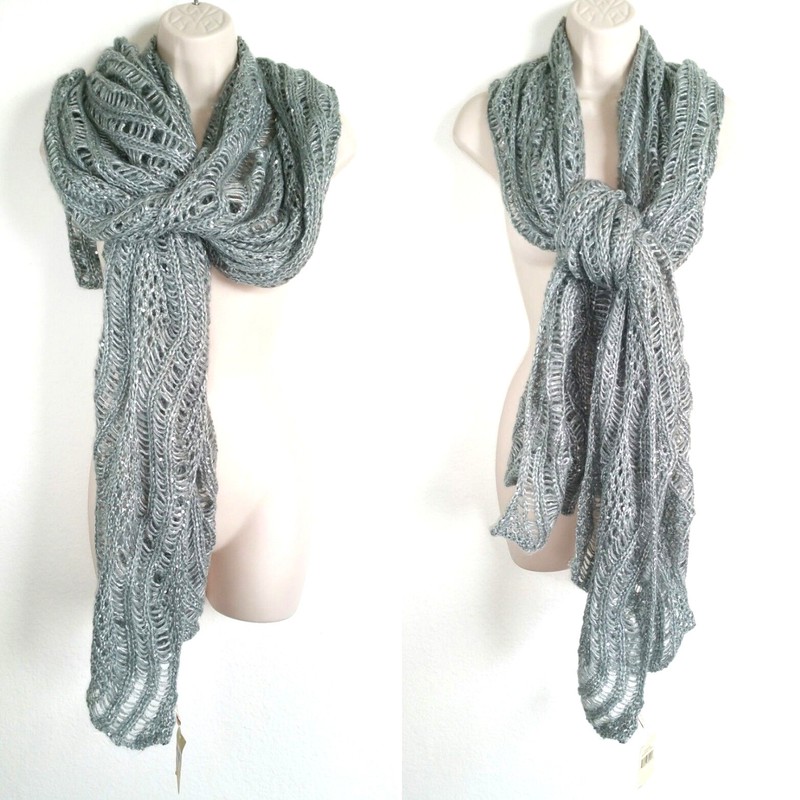 Collection Eighteen Women Scarf Wrap Gray Silver Acrylic Knit Sequin Embellished