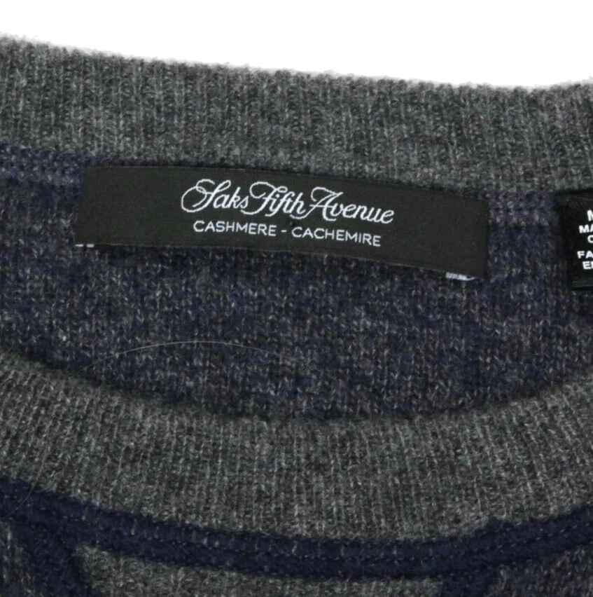 Suéter de cuello redondo gris cachemir 100 % SAKS FIVE AVENUE para hombre talla mediana/964 Foto 4 de 4