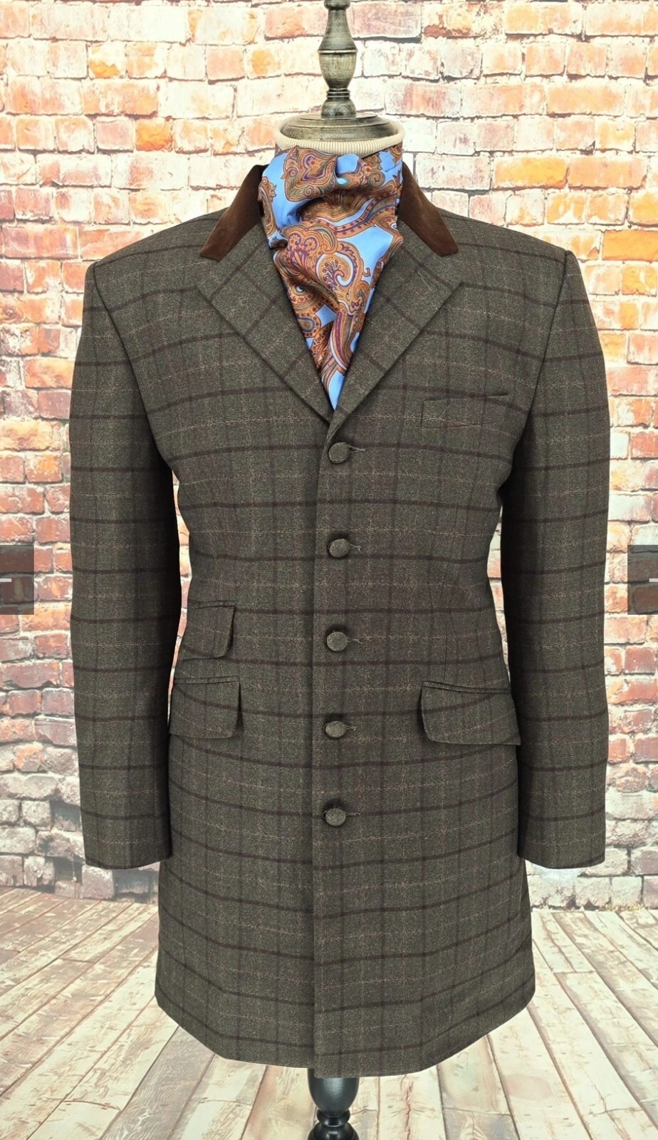 ALTRA Cappotto Mod Retrò Skinhead 3 4 4 Bottoni Marrone Check Marrone Velluto Collare