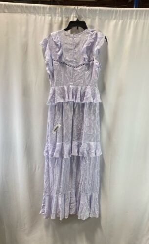 NWT Dark Pink Womens Lavender Woven Ruffle Sleeve V-Neck Maxi Dress Size 10 - Picture 2 of 5