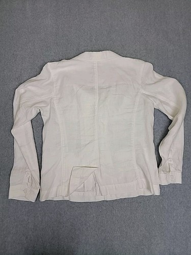 LL Bean Linen Jacket Womens M White Pockets Button Cottage Eco Long Sleeve Soft - Picture 8 of 13