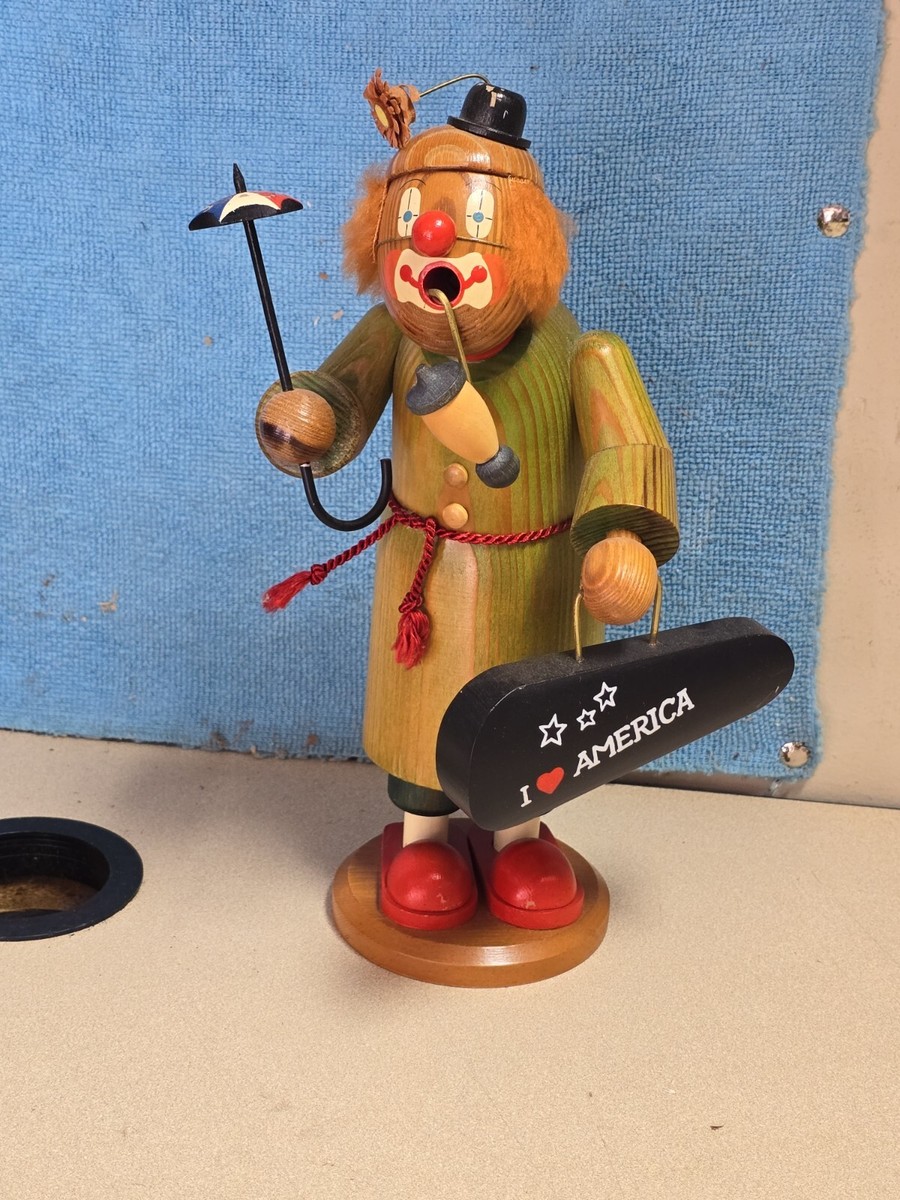 Rare 10” German Wood Smoker Erzgebirgische Volkskunst Clown