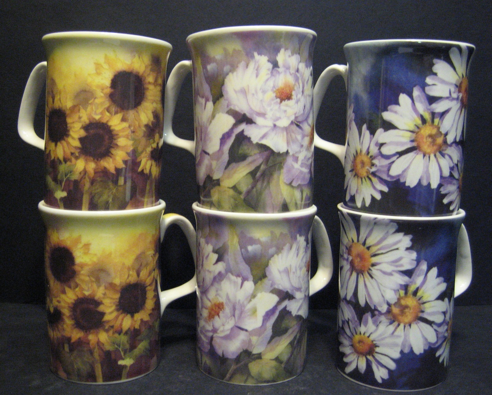 SET OF 6 MUGS DATA MEDOW FINE BONE CHINA MUGS CUPS BEAKERS TO CLEAR