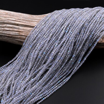 2 Strang 2 MM 3 MM Blau Auffällig Labradorit Facettiert Rund AAA ++ Edelstein...