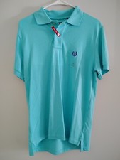 New Chaps Polo Shirt Mens Sz Small Solid Teal Blue Stretch Collared Short Sleeve