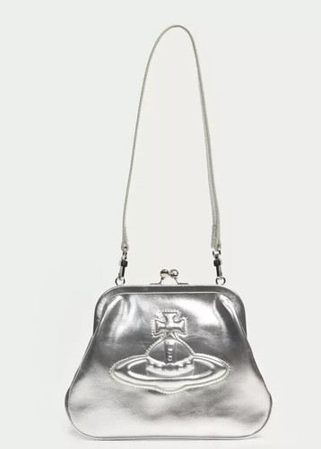 Vivienne Westwood Nana Metallic Silver Kiss lock Orb Relief Logo Purse - Picture 6 of 10